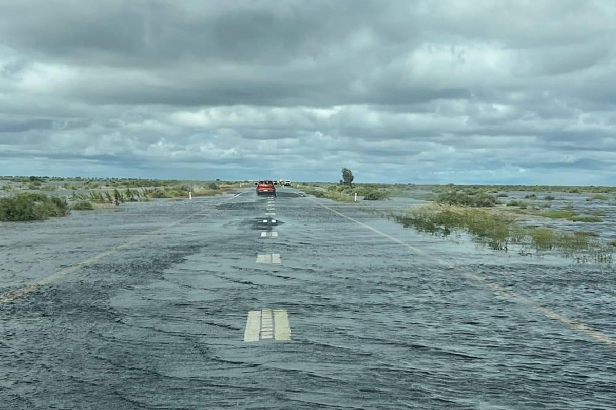 Article image for Regional road swamped with ‘ocean’ of floodwater near Hay