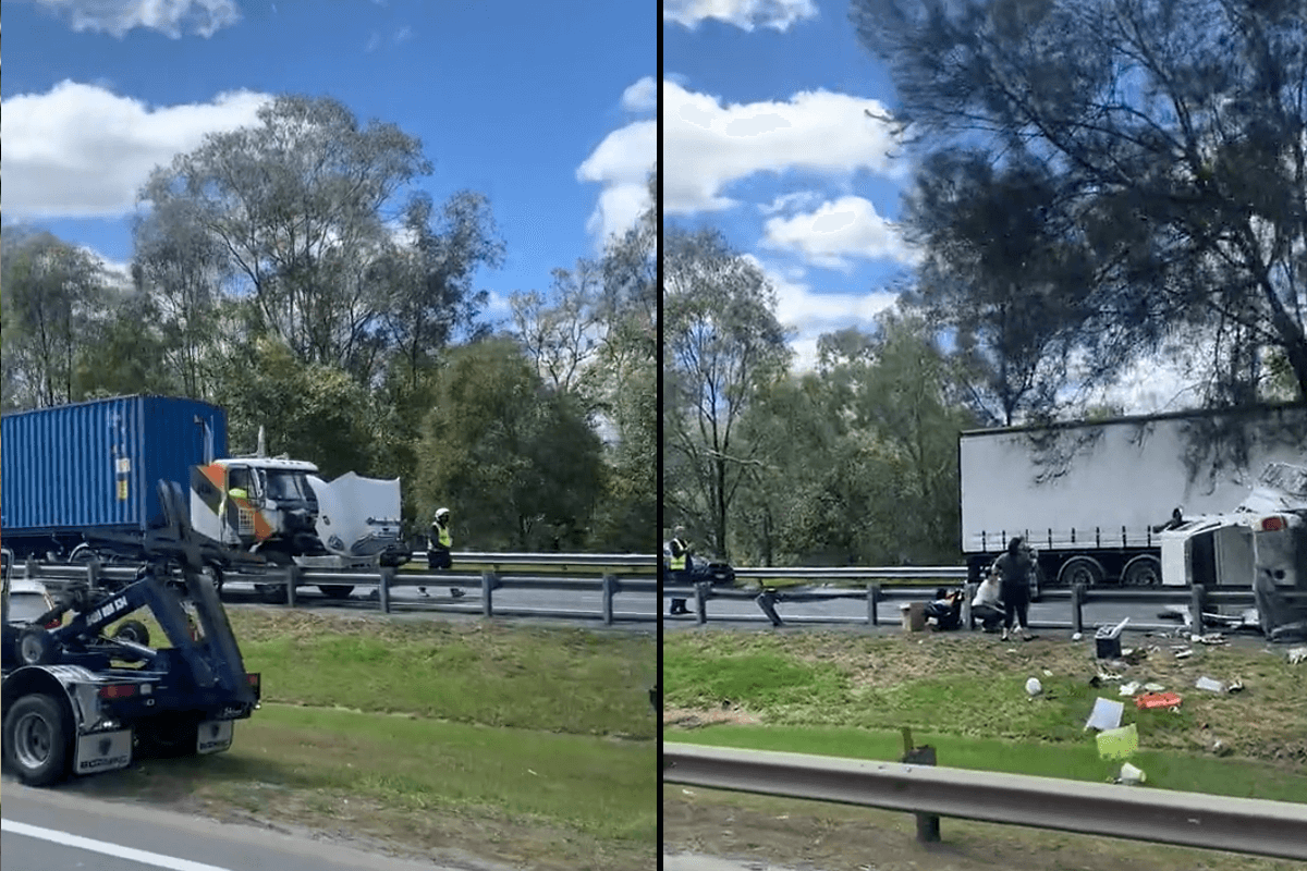 Article image for Logan Motorway lanes closed after truck and car crash