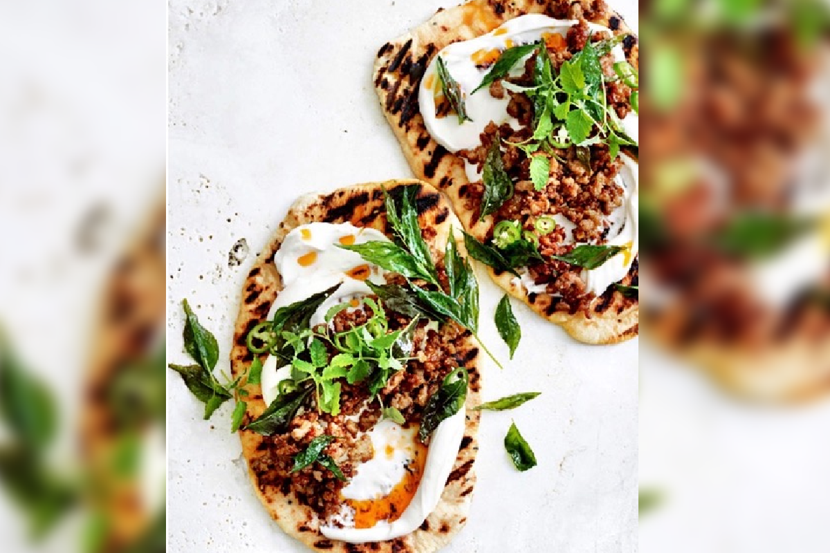 Article image for Lisa Mead’s recipe: Naan bread with mango chutney, pork, chilli and yoghurt