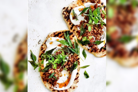 Lisa Mead’s recipe: Naan bread with mango chutney, pork, chilli and yoghurt